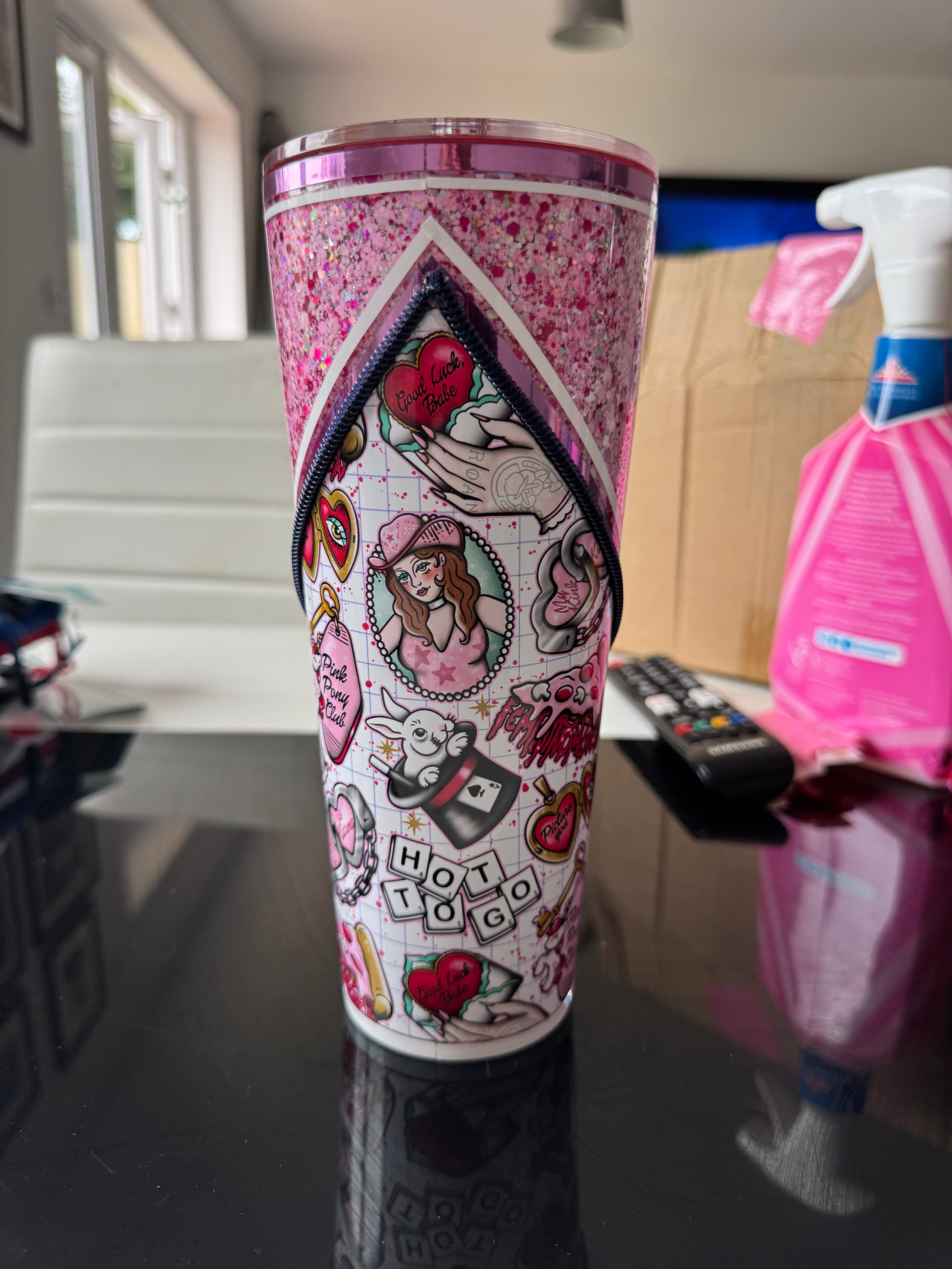 RTS 24OZ Zipper Pink Pony Club Acrylic Tumbler