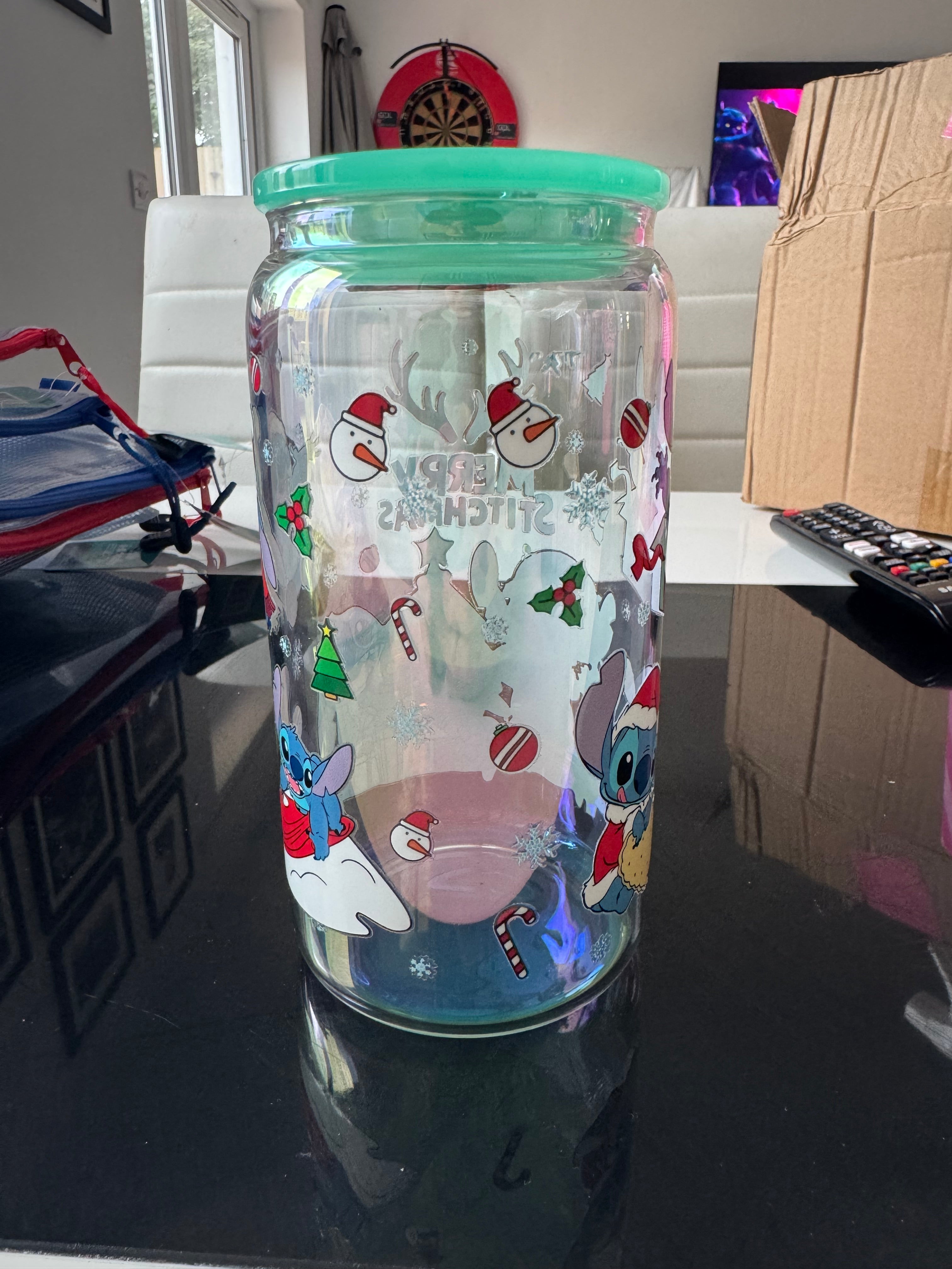 RTS Stitch Christmas 16OZ glass Libby can