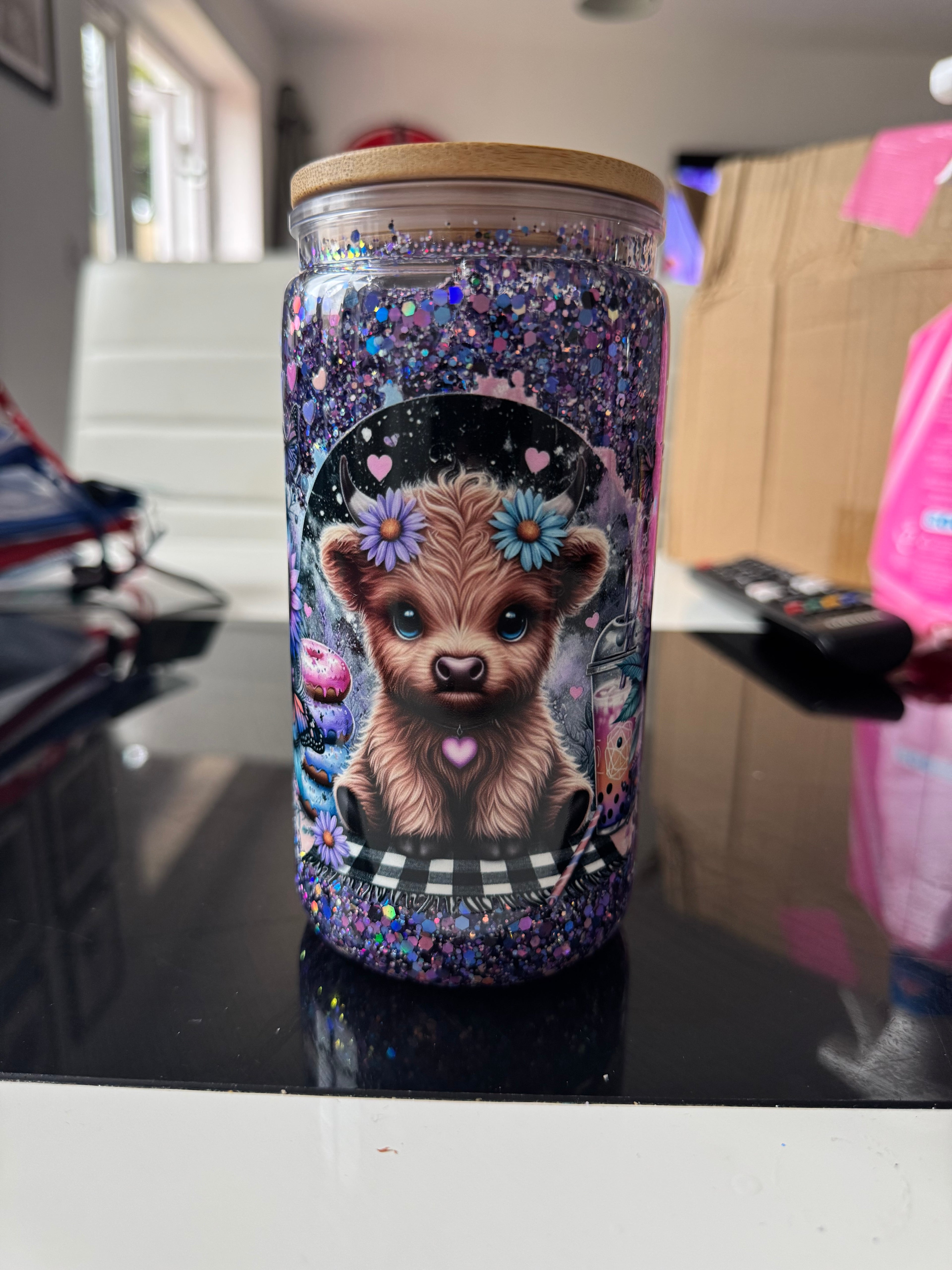 RTS Purple Highland Cow 16OZ Acrylic Tumbler